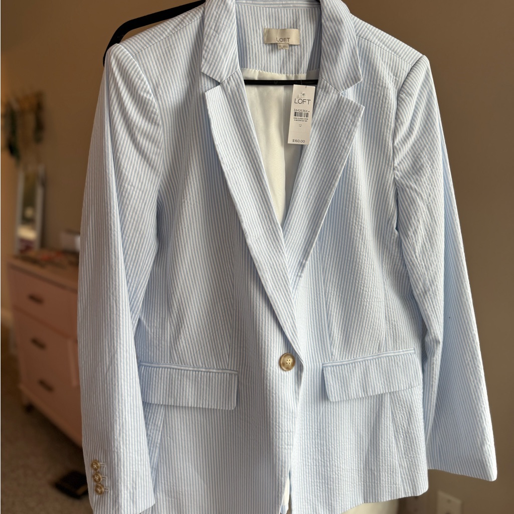 Nwt: Loft Sky Blue Pinstripe Blazer And Shorts